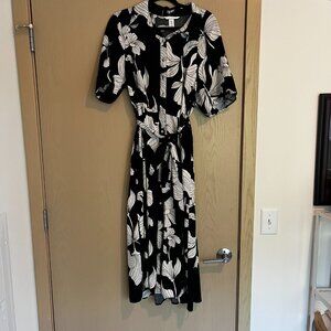H & M Floral Belted Button-up Midi Dress